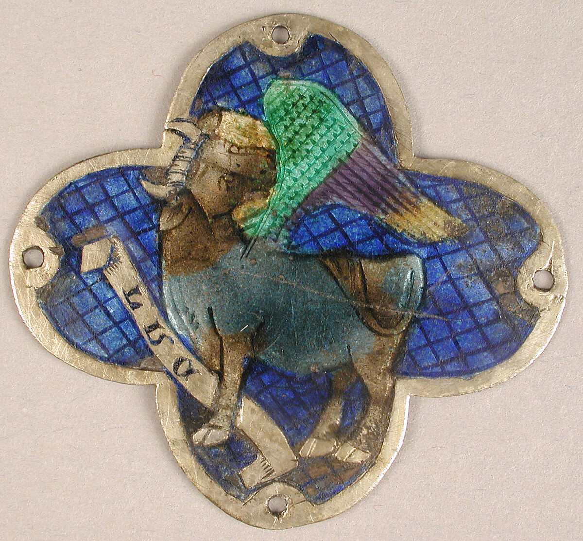 Plaque with the Ox of Saint Luke, Basse taille enamel, silver, Catalan 