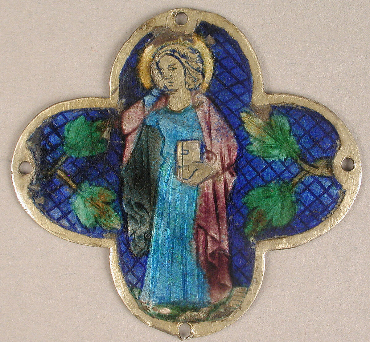 Plaque with St. John in Mourning, Basse taille enamel, silver, Catalan 