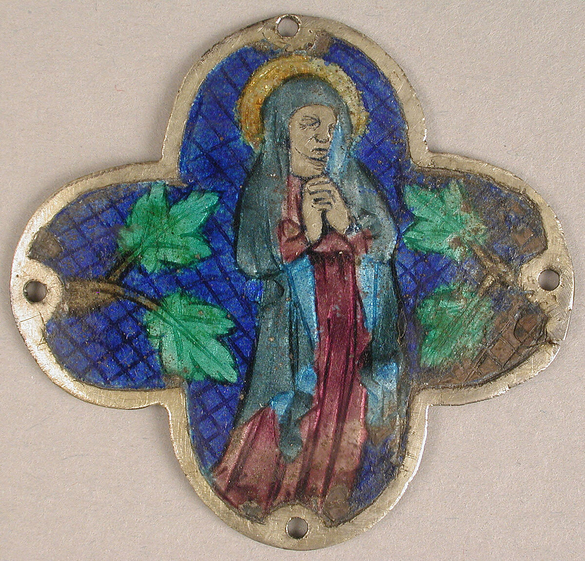 Plaque with the Virgin in Mourning, Basse taille enamel, silver, Catalan 