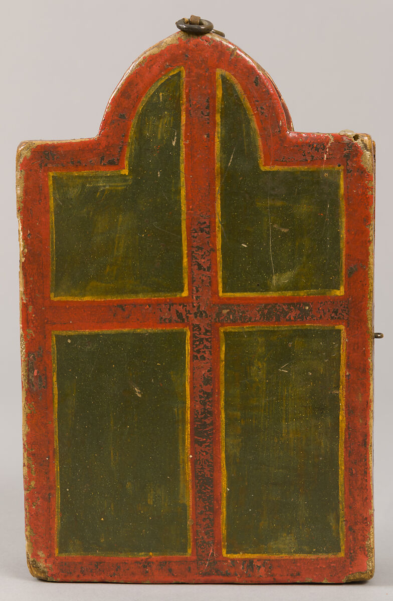 Reliquary Diptych, Verre églomisé, painted and gilded wood, parchment, and possible human remains, Italian