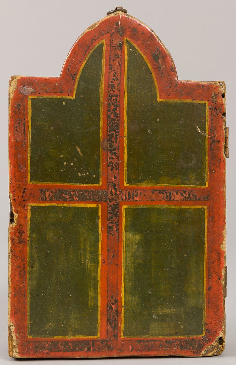 Reliquary Diptych, Verre églomisé, painted and gilded wood, parchment, and possible human remains, Italian