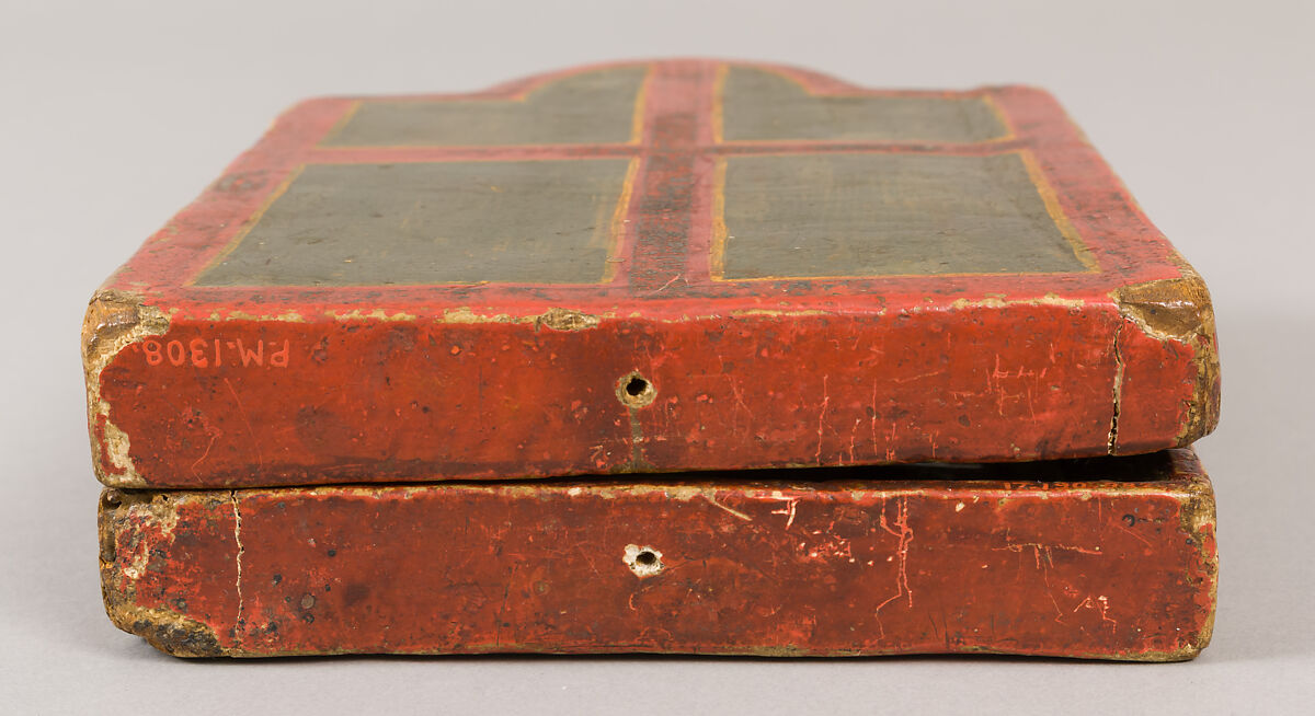 Reliquary Diptych, Verre églomisé, painted and gilded wood, parchment, and possible human remains, Italian