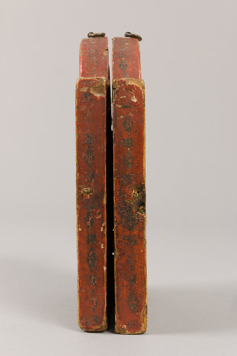 Reliquary Diptych, Verre églomisé, painted and gilded wood, parchment, and possible human remains, Italian