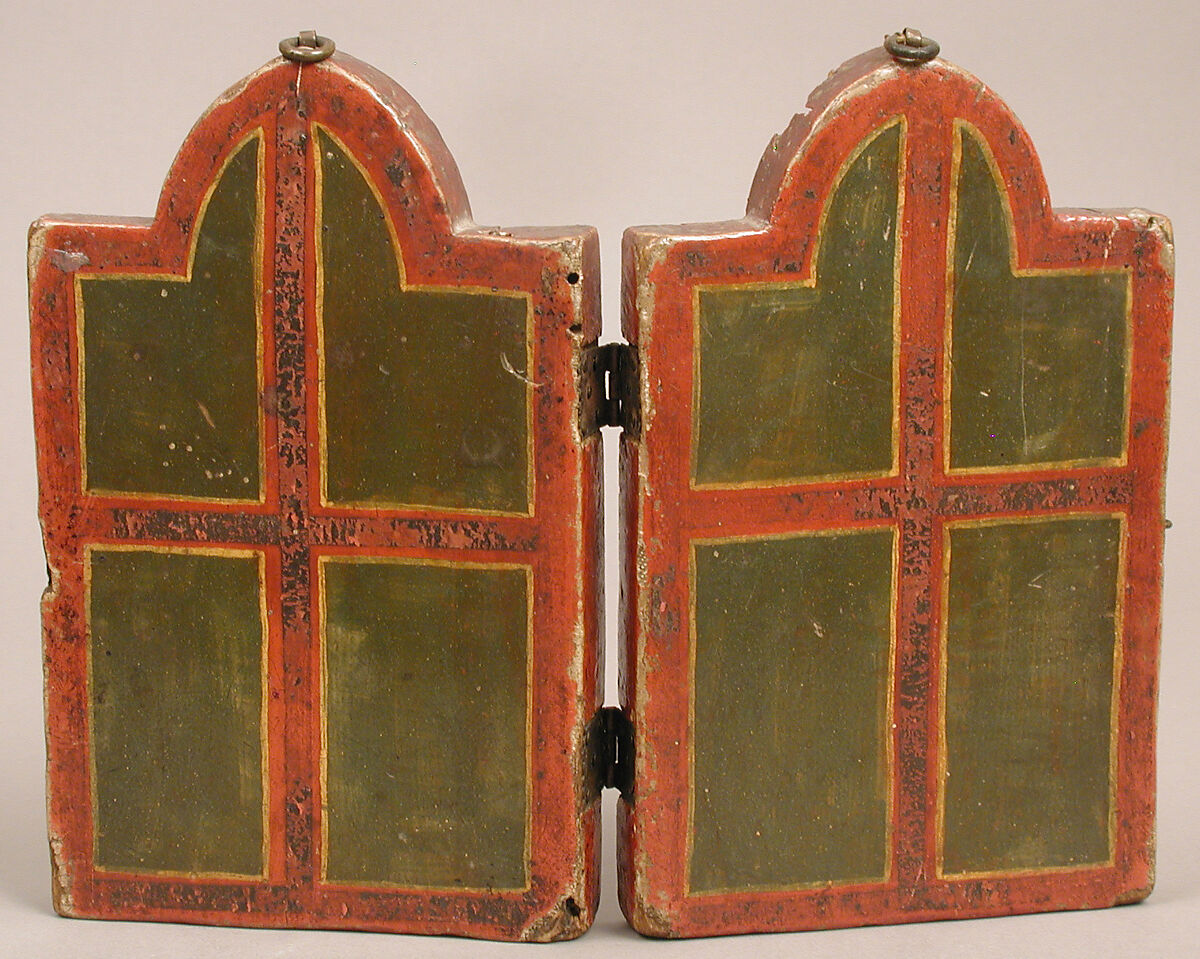 Reliquary Diptych, Verre églomisé, painted and gilded wood, parchment, and possible human remains, Italian