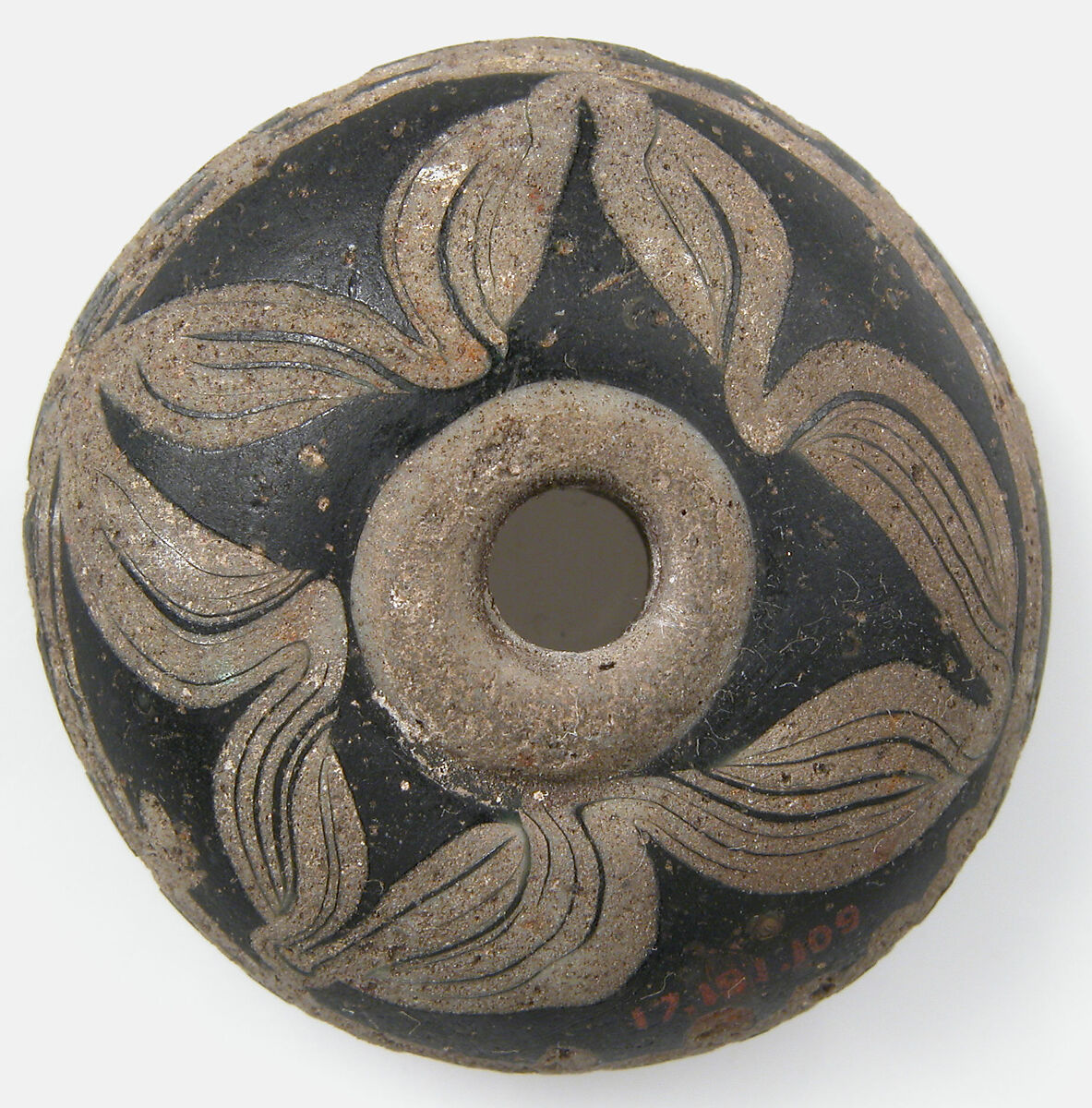 Flattened Hemispherical Bead, Earthenware, glaze, Frankish 