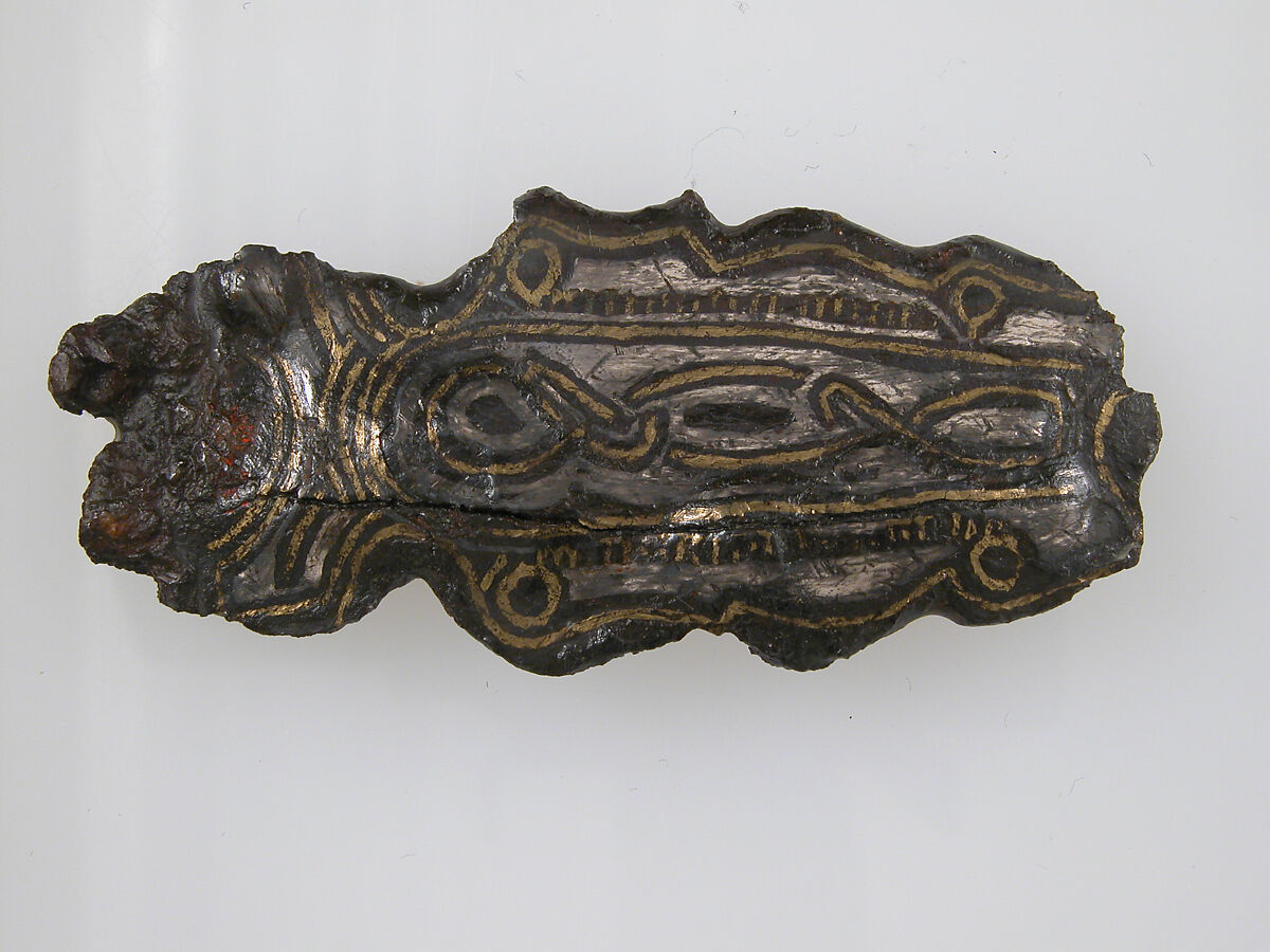 Belt Plate Fragment, Iron, silver and brass inlay, Frankish 