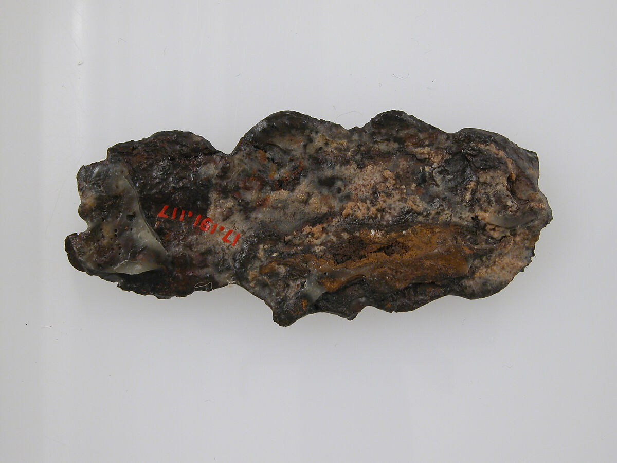 Belt Plate Fragment, Iron, silver and brass inlay, Frankish
