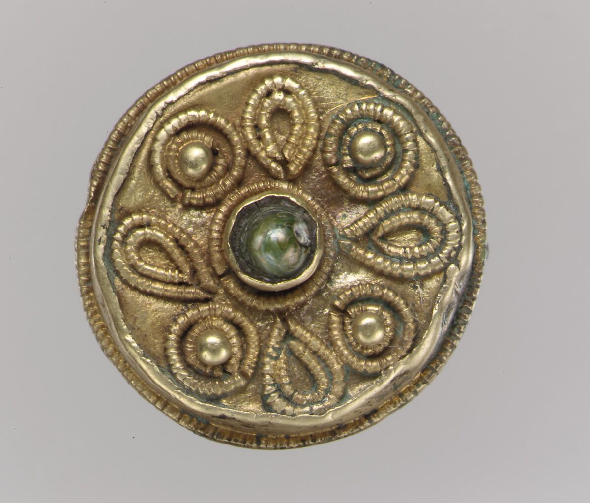 Disk Brooch, Gold, wire, paste cabochons, Frankish