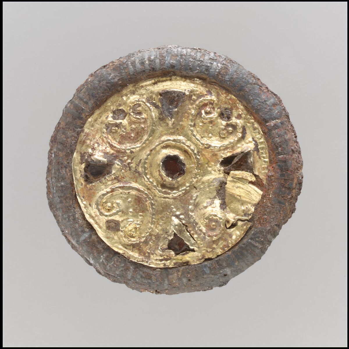 Disk Brooch, Gold, silver, niello, paste, iron core, Frankish 