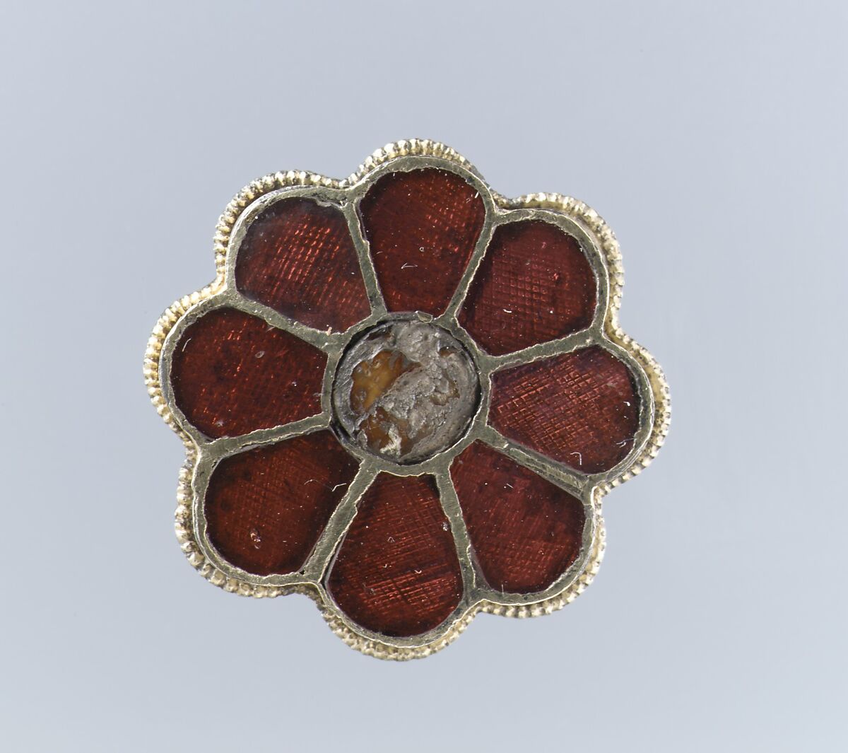 Rosette Brooch, Silver-gilt, garnets and mother-of-pearl, Frankish 
