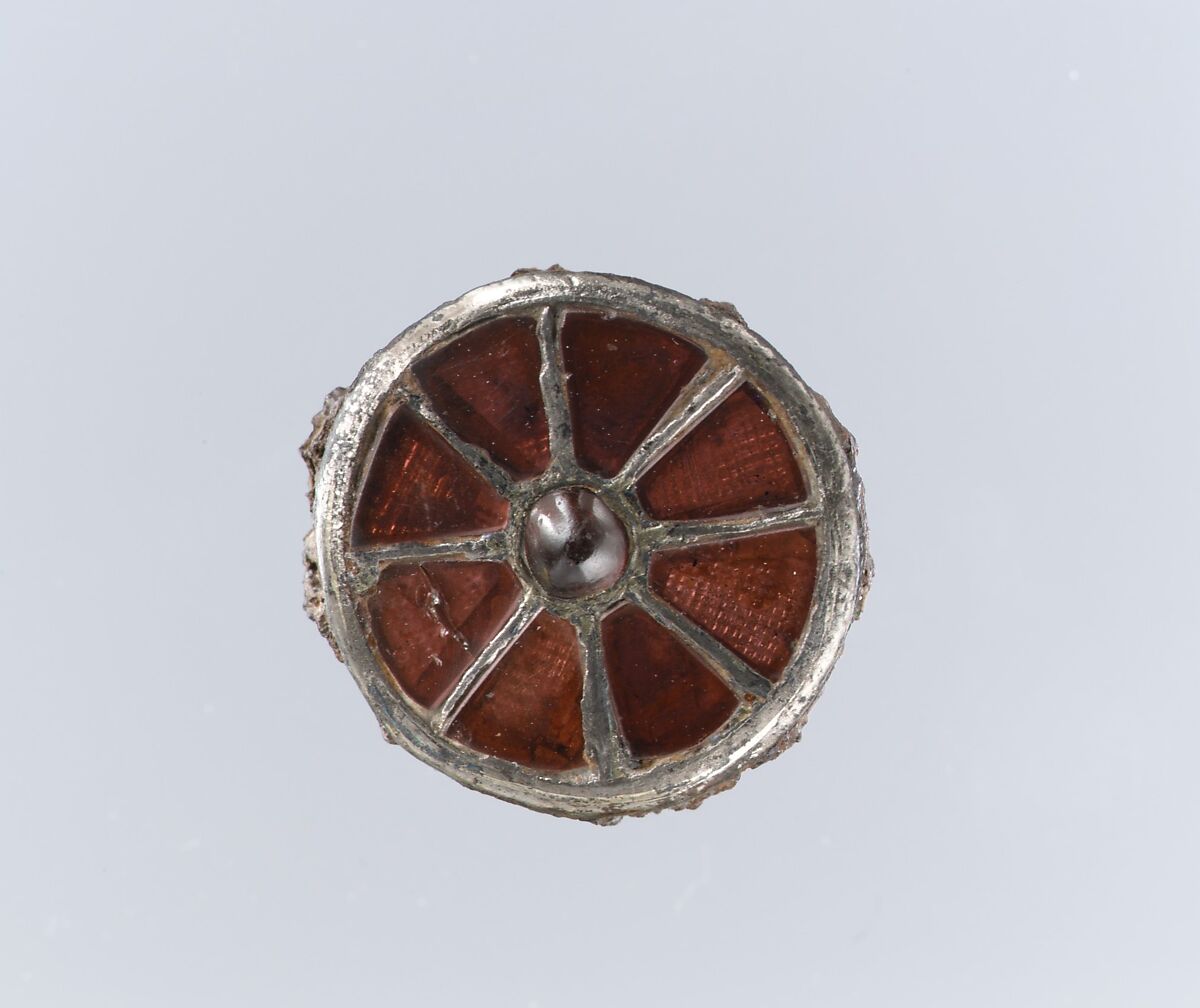 Disk Brooch, Silver-gilt, garnets with patterned foil backings, Frankish 