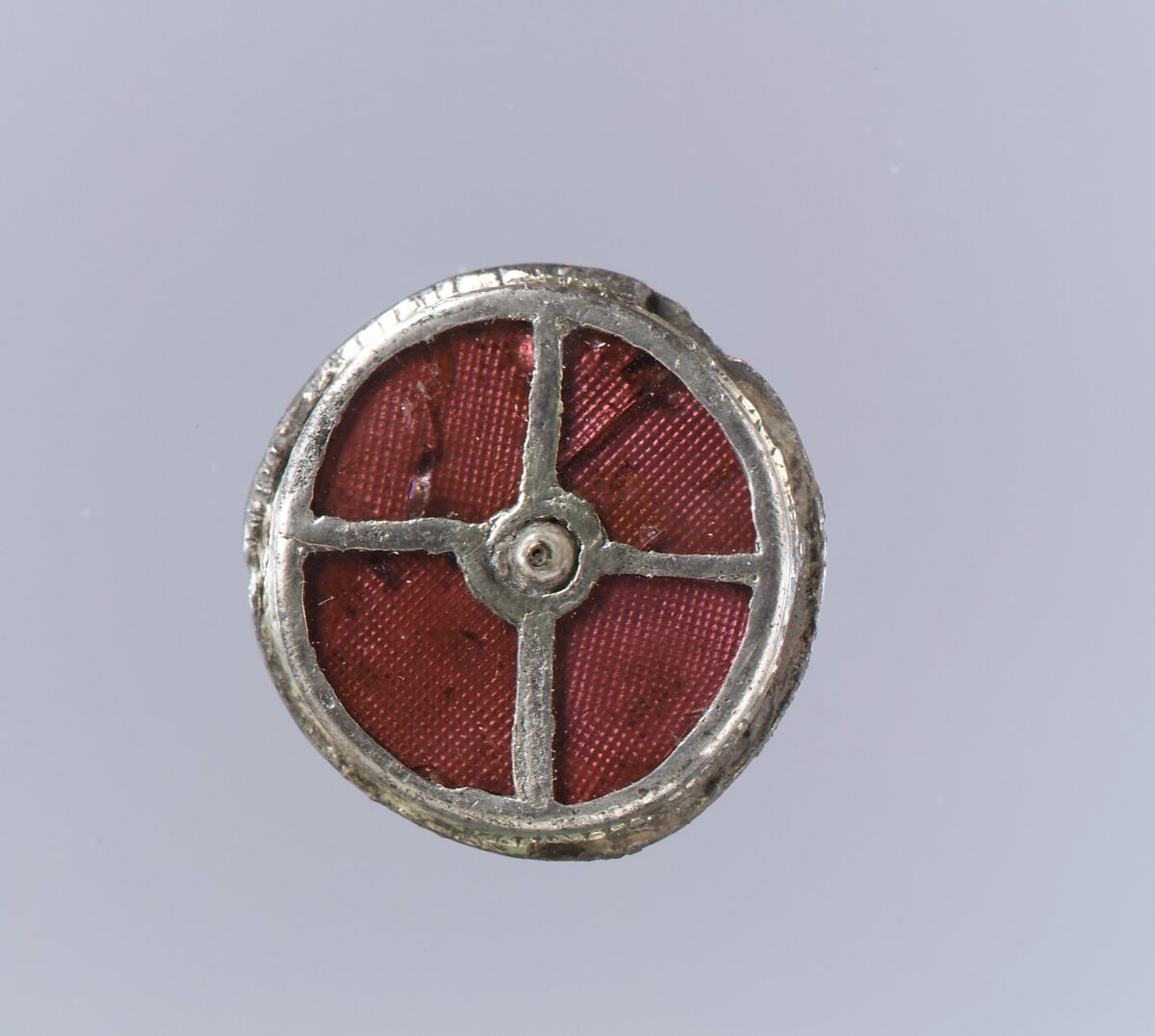 Disk Brooch, Silver-gilt, garnets with patterned foil backings, pearl;…, Frankish 
