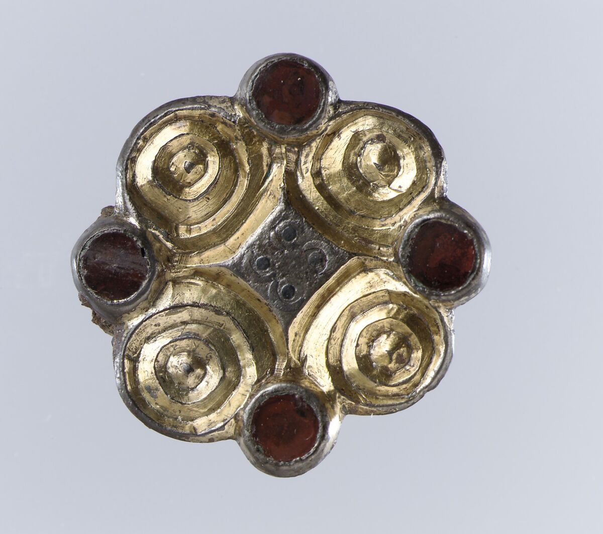 Rosette Brooch, Silver-gilt, niello, garnet, Frankish 