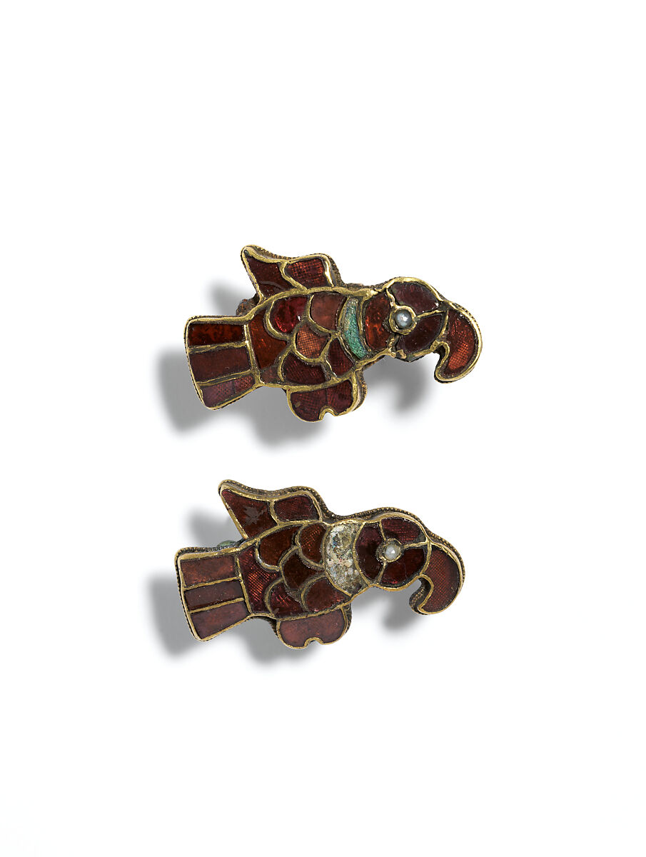 Bird-Shaped Brooch, Gold, garnet, glass, pearl, Frankish