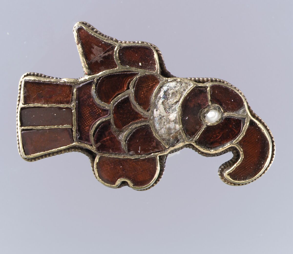 Bird-Shaped Brooch, Gold, garnet, glass, pearl, Frankish 