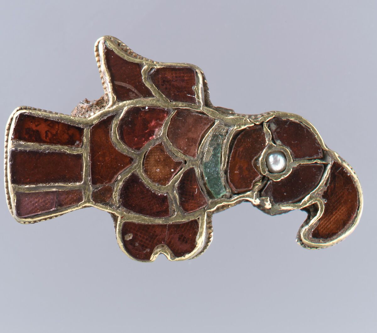 Bird-Shaped Brooch, Gold, garnet, glass, pearl, Frankish