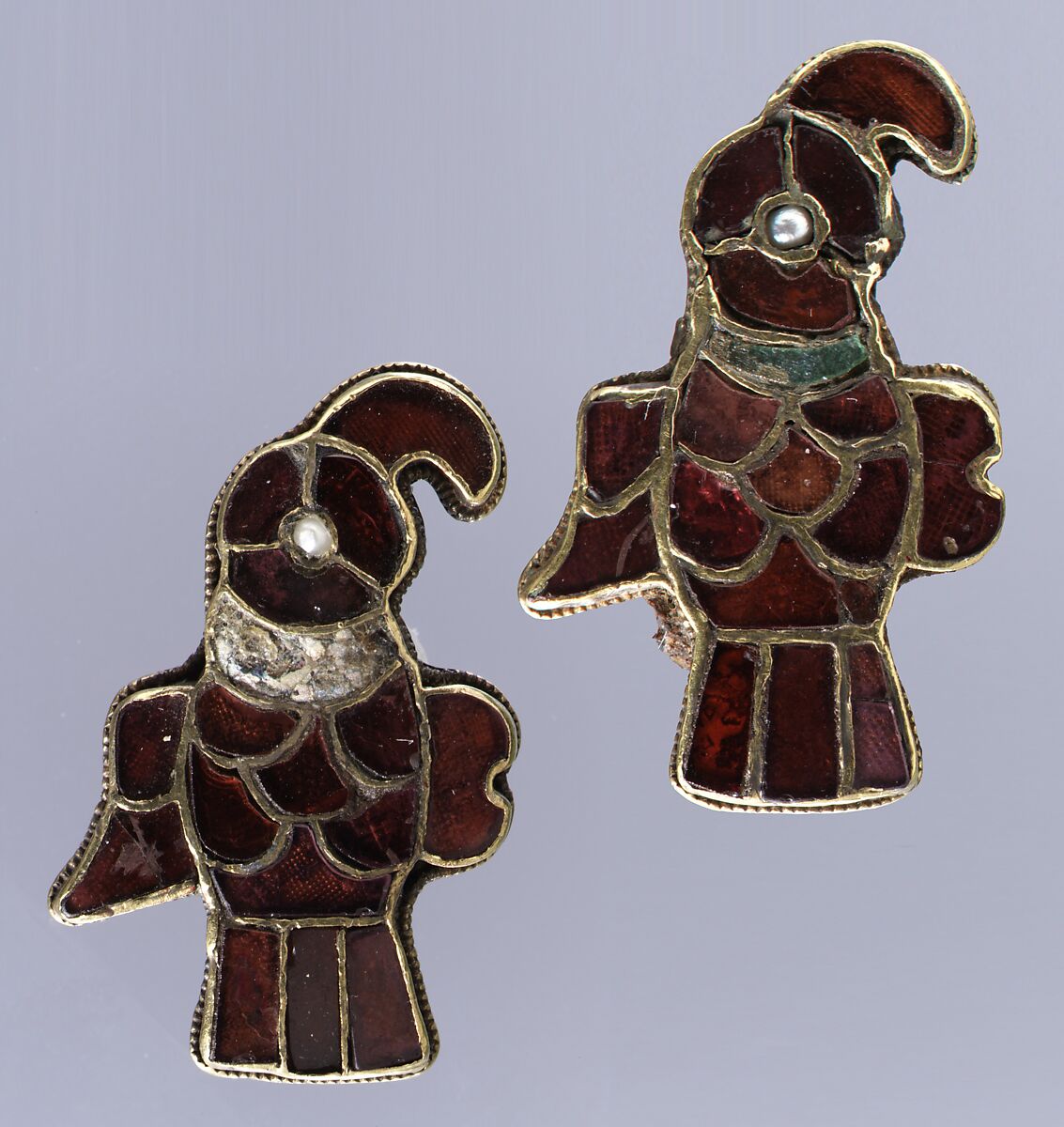 Bird-Shaped Brooch, Gold, garnet, glass, pearl, Frankish