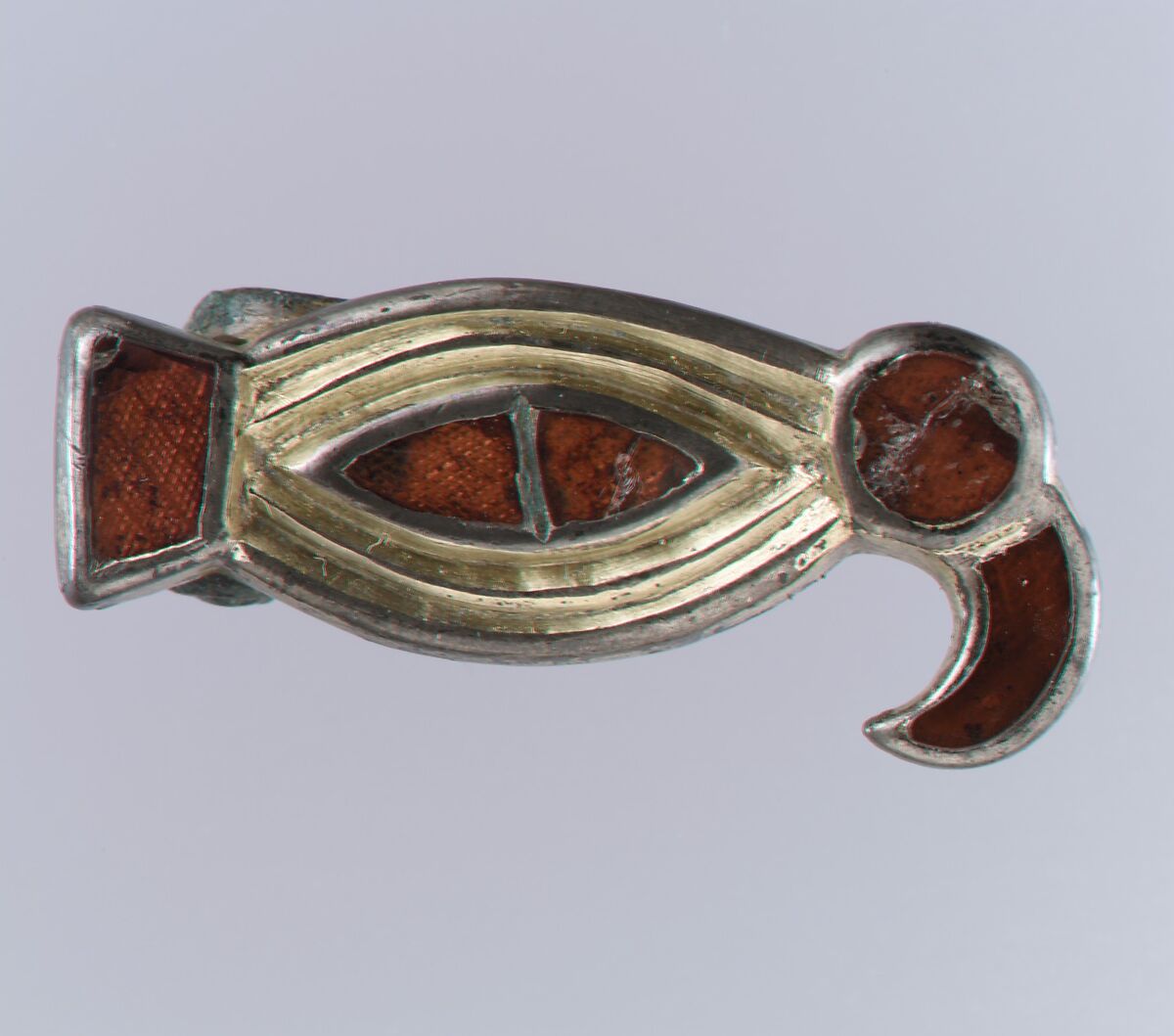Bird-Shaped Brooch, Silver-gilt, garnets with patterned foil backings, Frankish 