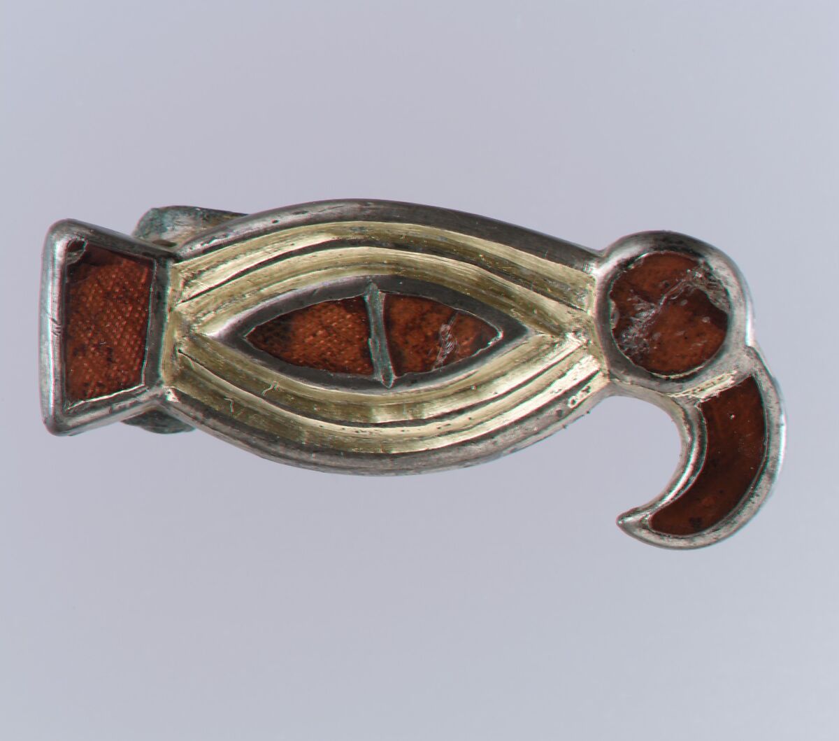 Bird-Shaped Brooch, Silver-gilt, garnets with patterned foil backings, Frankish