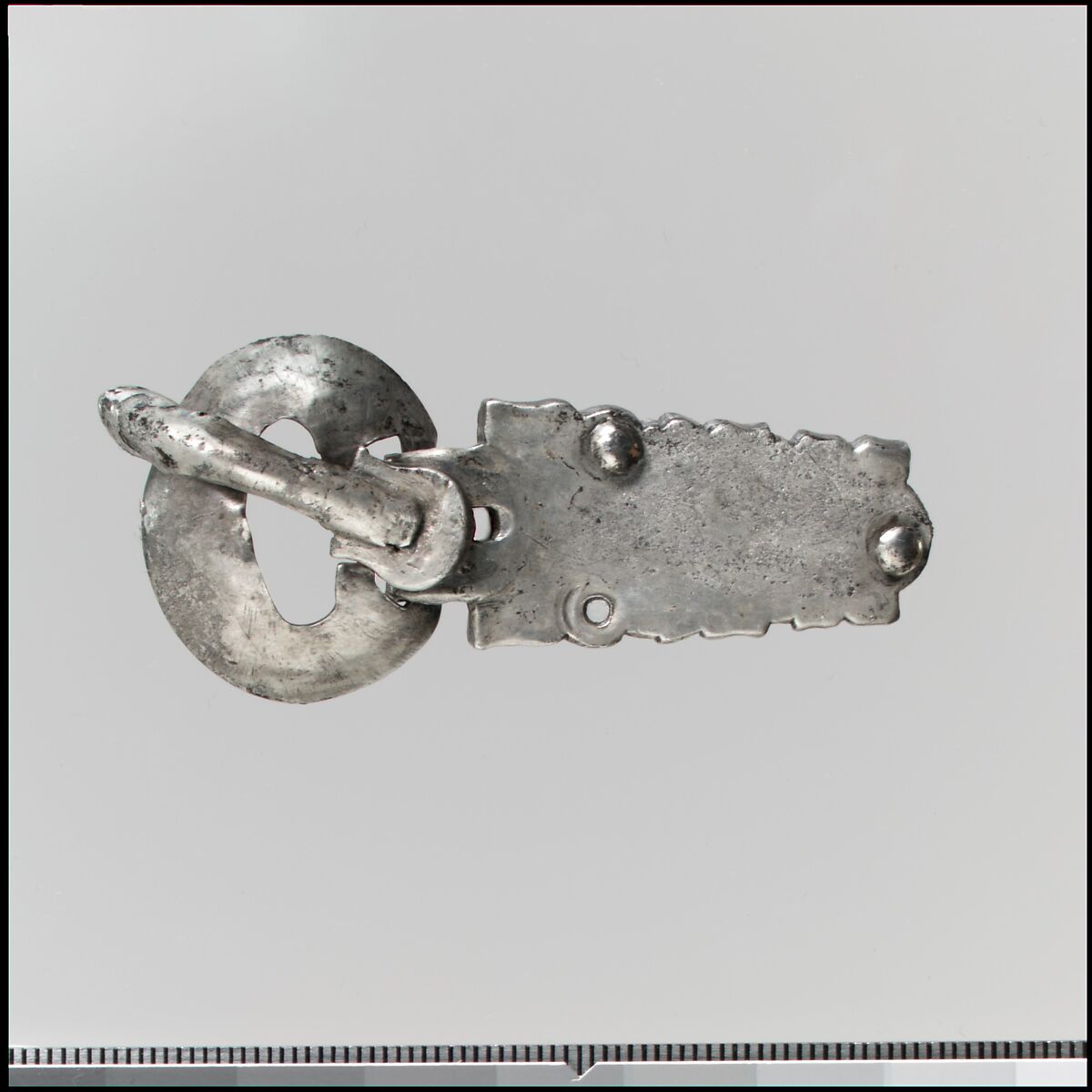 Shoe Buckle, Wrought silver plaque, loop, and tongue; silver rivets, Frankish 