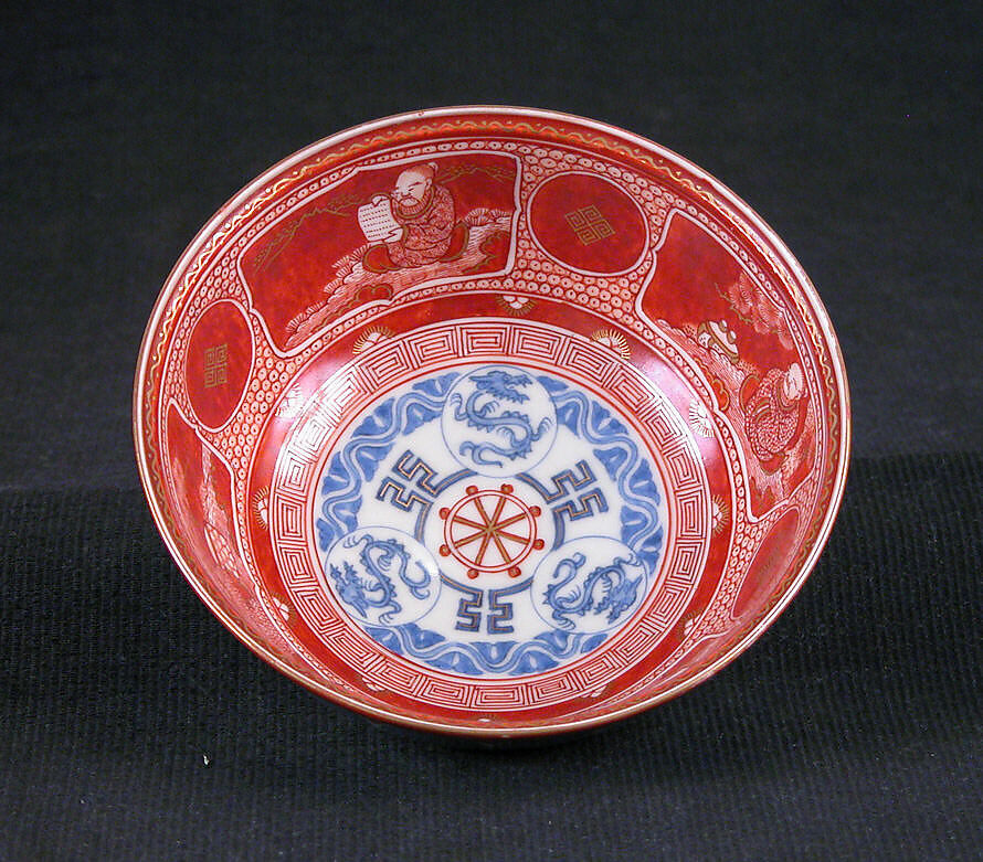 Bowl, White porcelain decorated with blue under the glaze and enamels (Hizen ware, Kutani type), Japan 