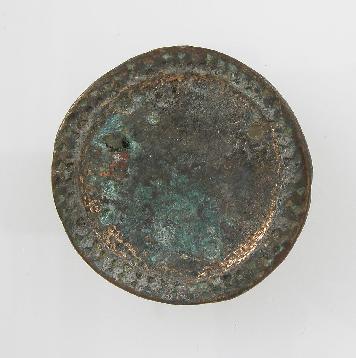 Disk Brooch, Copper alloy, partly gilded, remnant of iron pin, Frankish