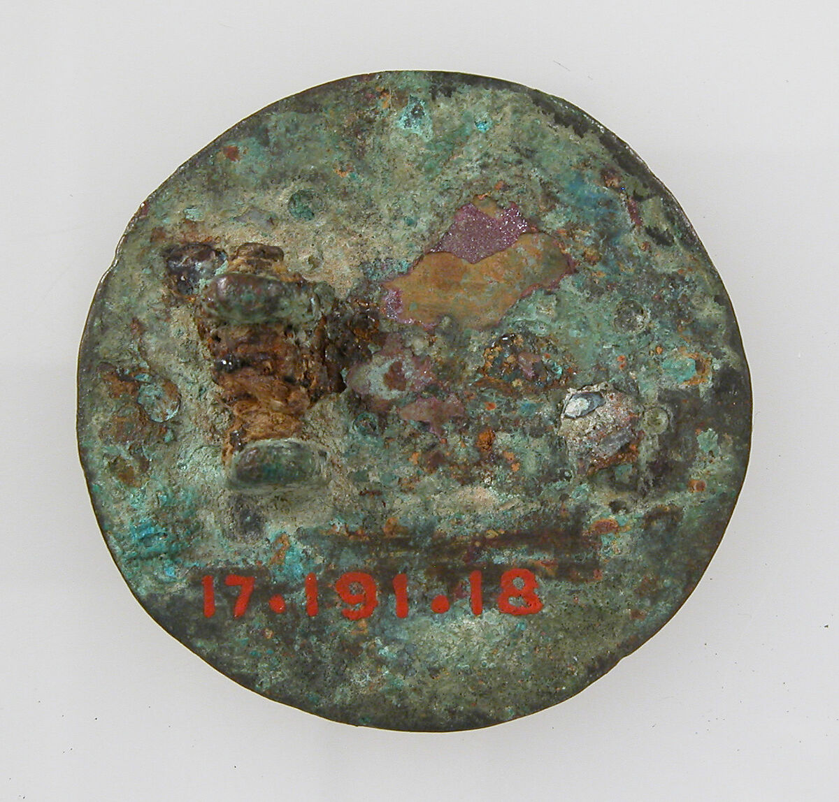 Disk Brooch, Copper alloy, partly gilded, remnant of iron pin, Frankish