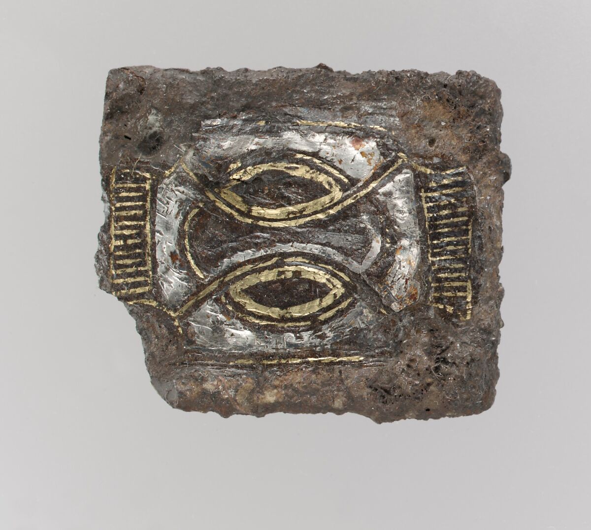 Backplate of a Belt Buckle, Iron with silver and copper alloy inlays, Frankish 