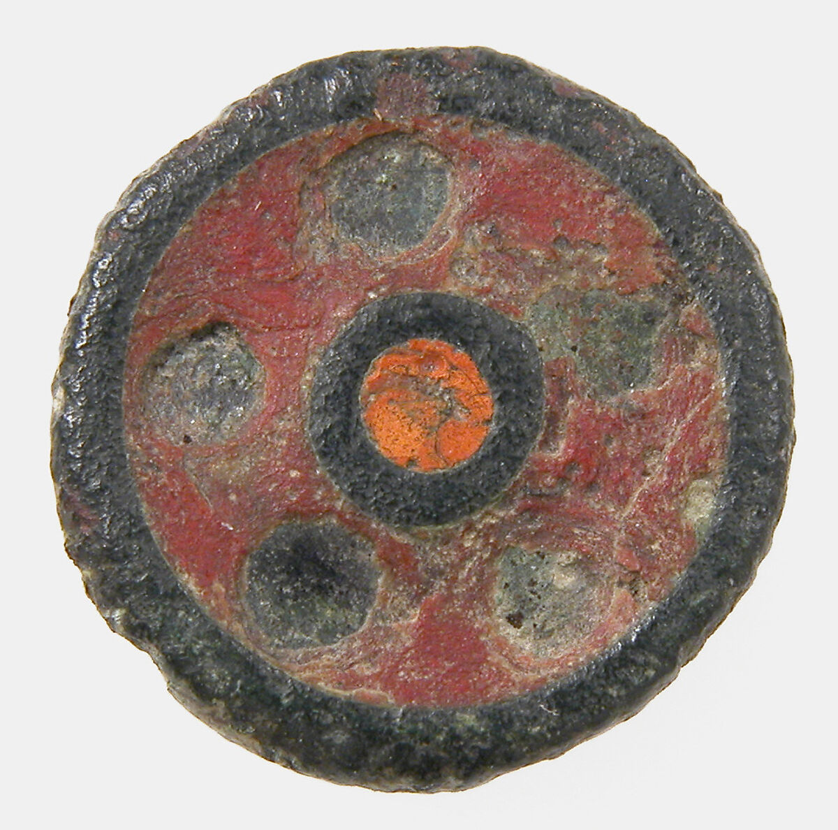 Flat Button, Champlevé enamel, copper alloy, Roman 