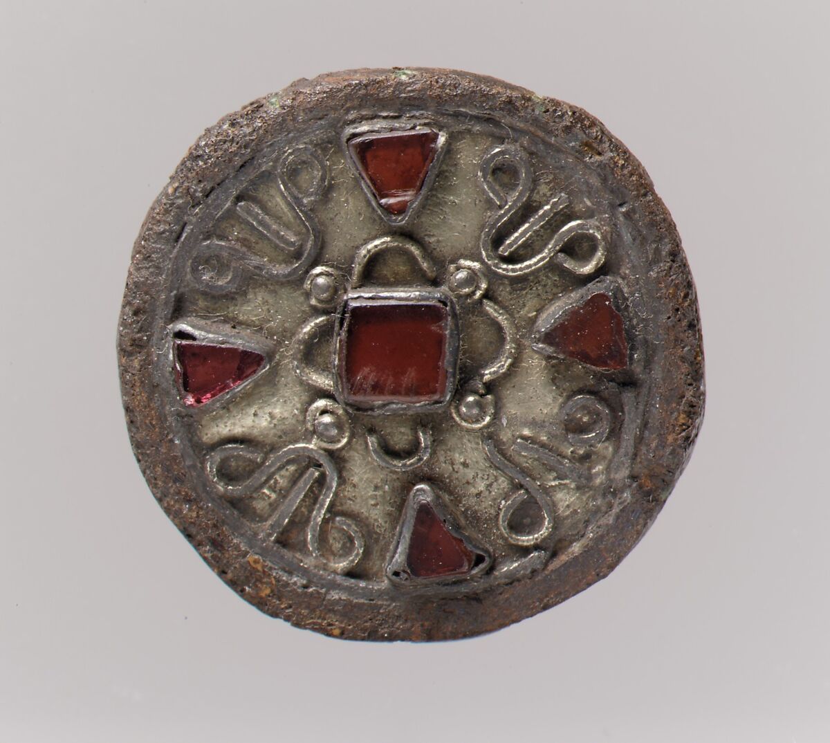 Disk Brooch, Silver-gilt, garnets, iron support, Frankish 