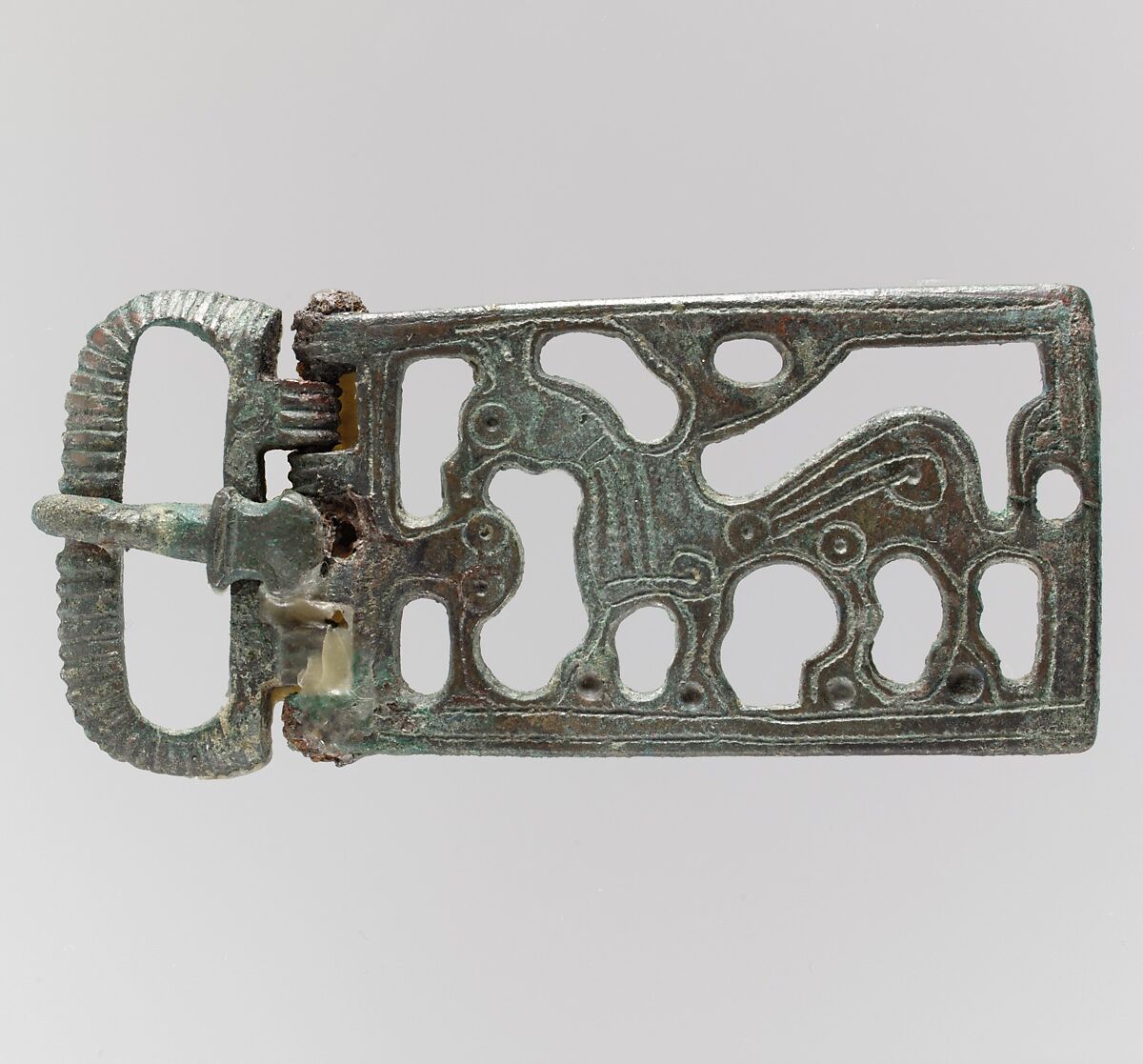 Belt Buckle with a Griffin, Copper alloy, "tinned" surface, Frankish 