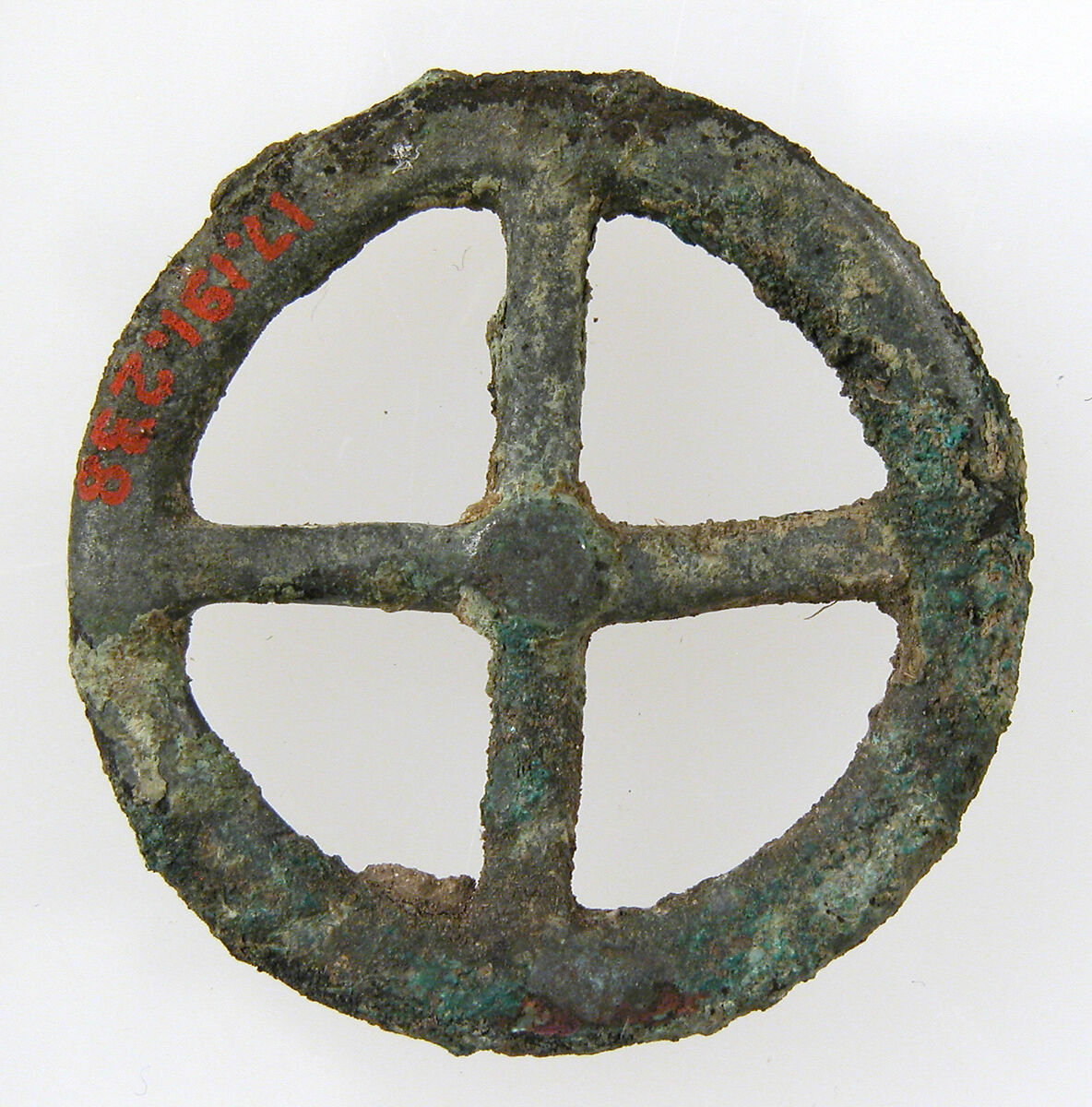 Four-Spoked Votive Wheel, Copper alloy, Roman