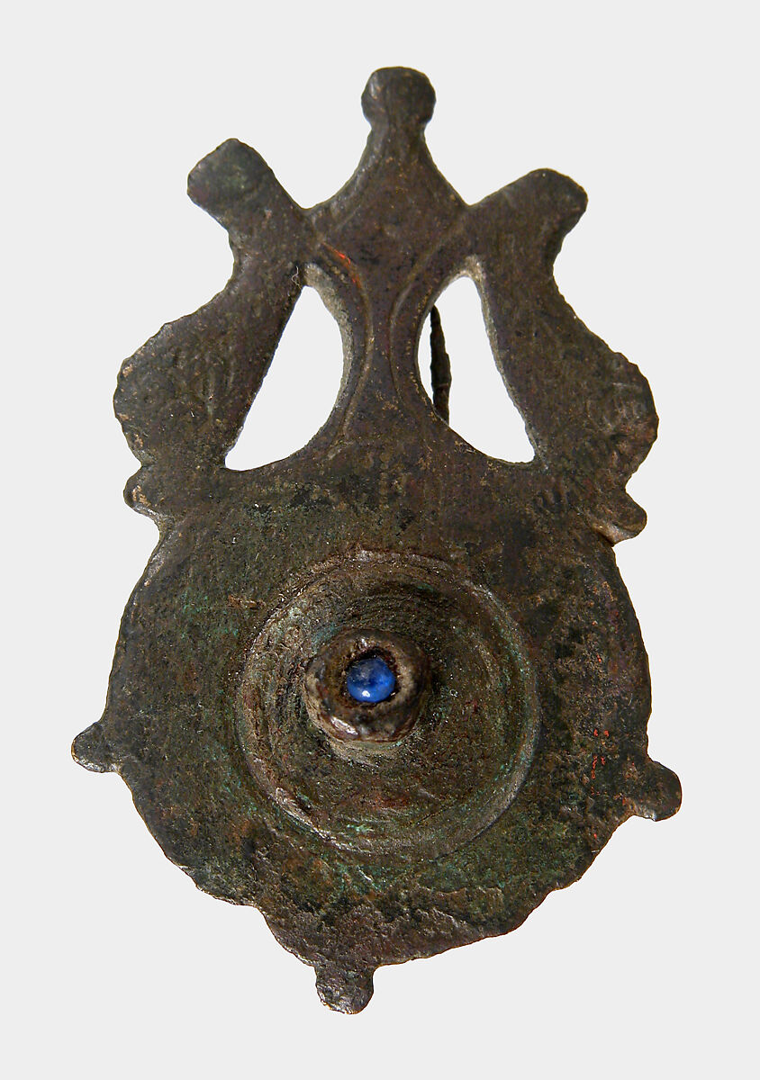 Flat Brooch, Copper alloy, glass cabochon, Late Roman 