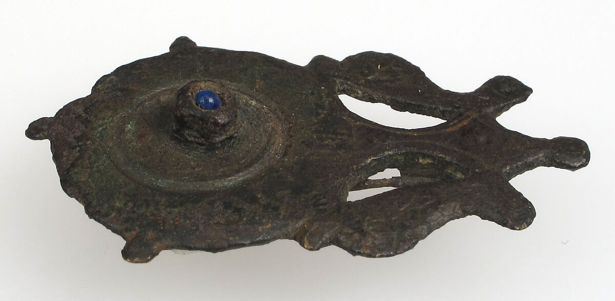 Flat Brooch, Copper alloy, glass cabochon, Late Roman 