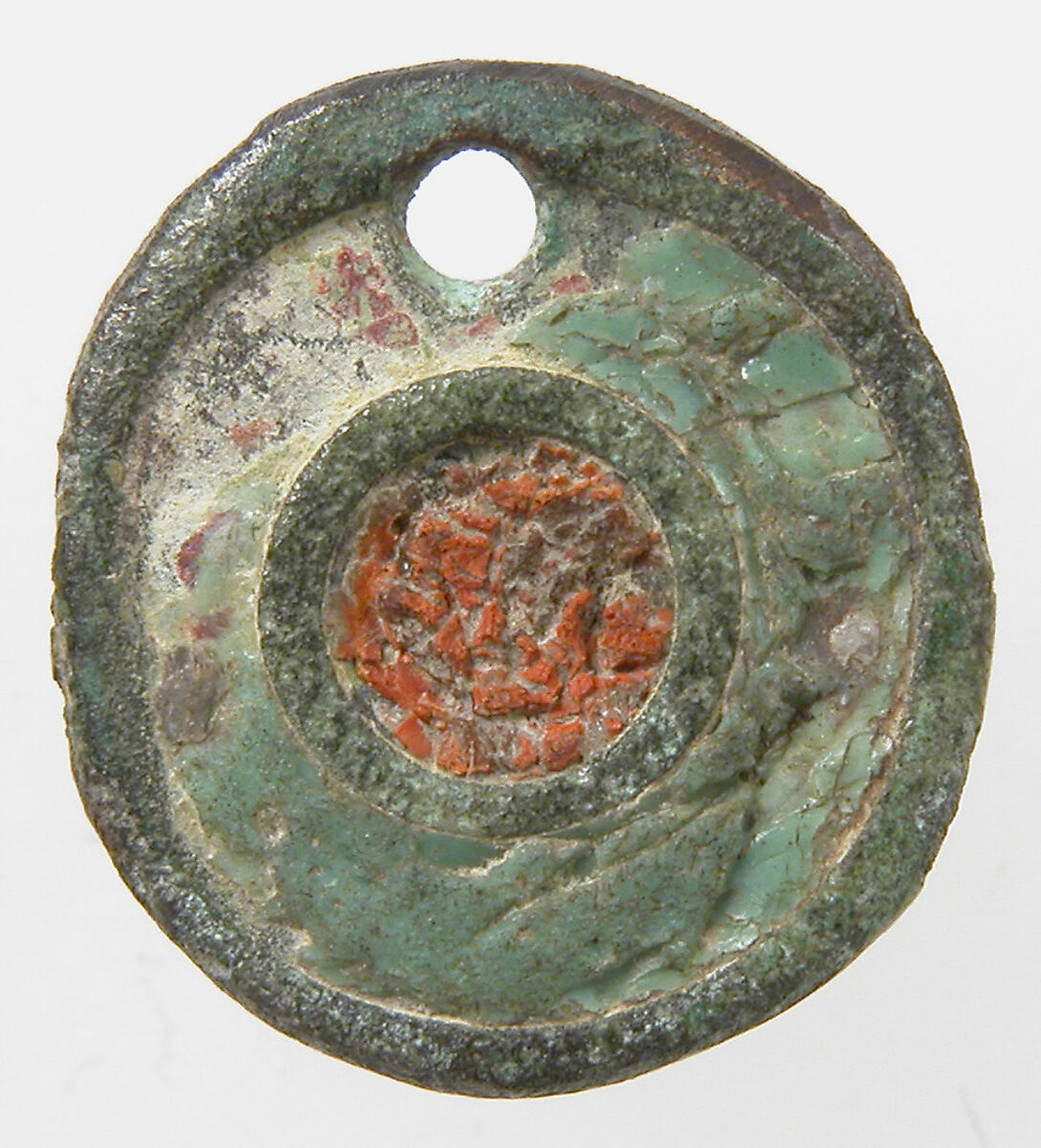 Flat Circular Button, Champlevé enamel, copper alloy, Roman 