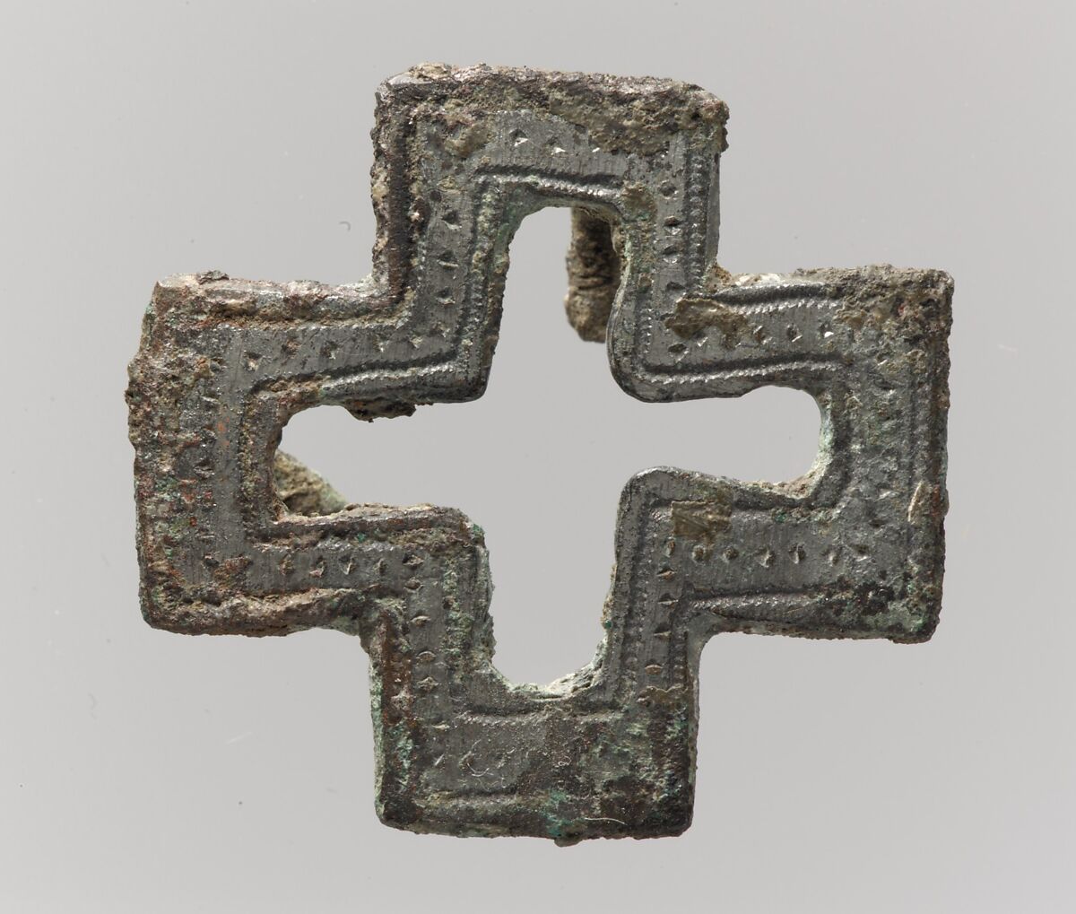 Purse Mount in the Form of a Cross, Silvered Copper alloy, Frankish 