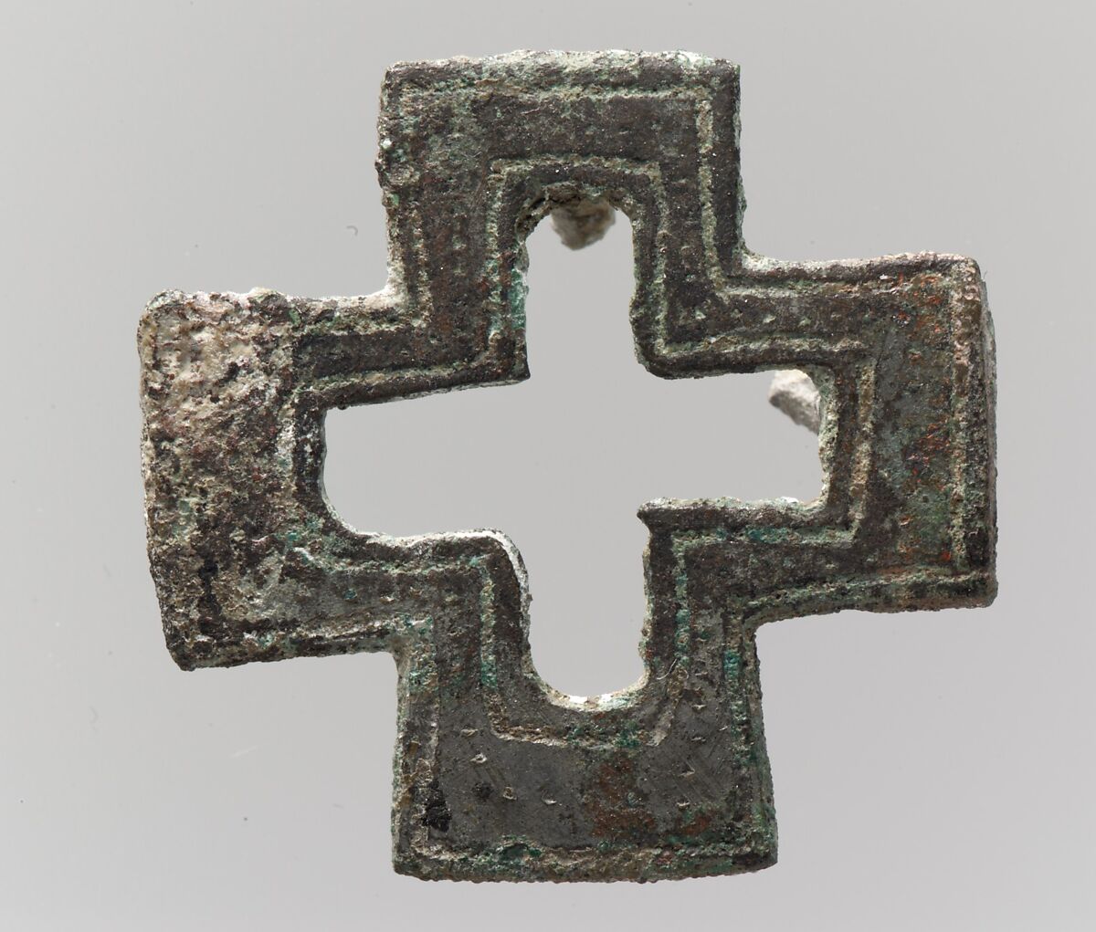Purse Mount in the Form of a Cross, Silvered Copper alloy, Frankish 