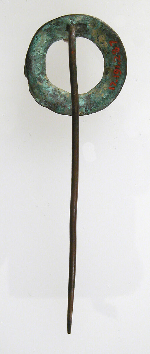 Pin, Copper alloy, glass cabochon, Late Roman