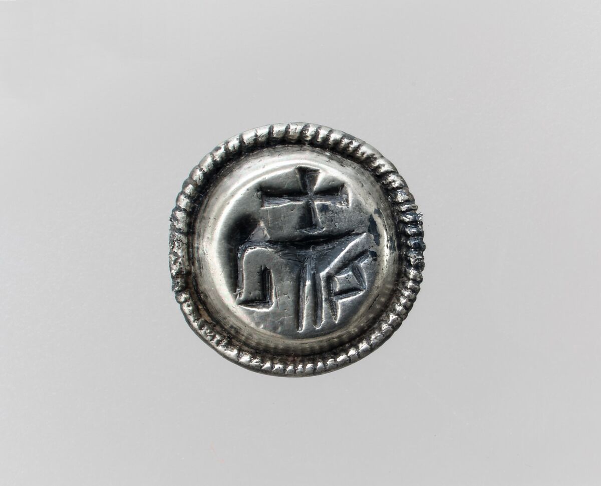 Top of a Signet Ring, Silver-gilt, beaded wire border; no spring/pin extant, Frankish 