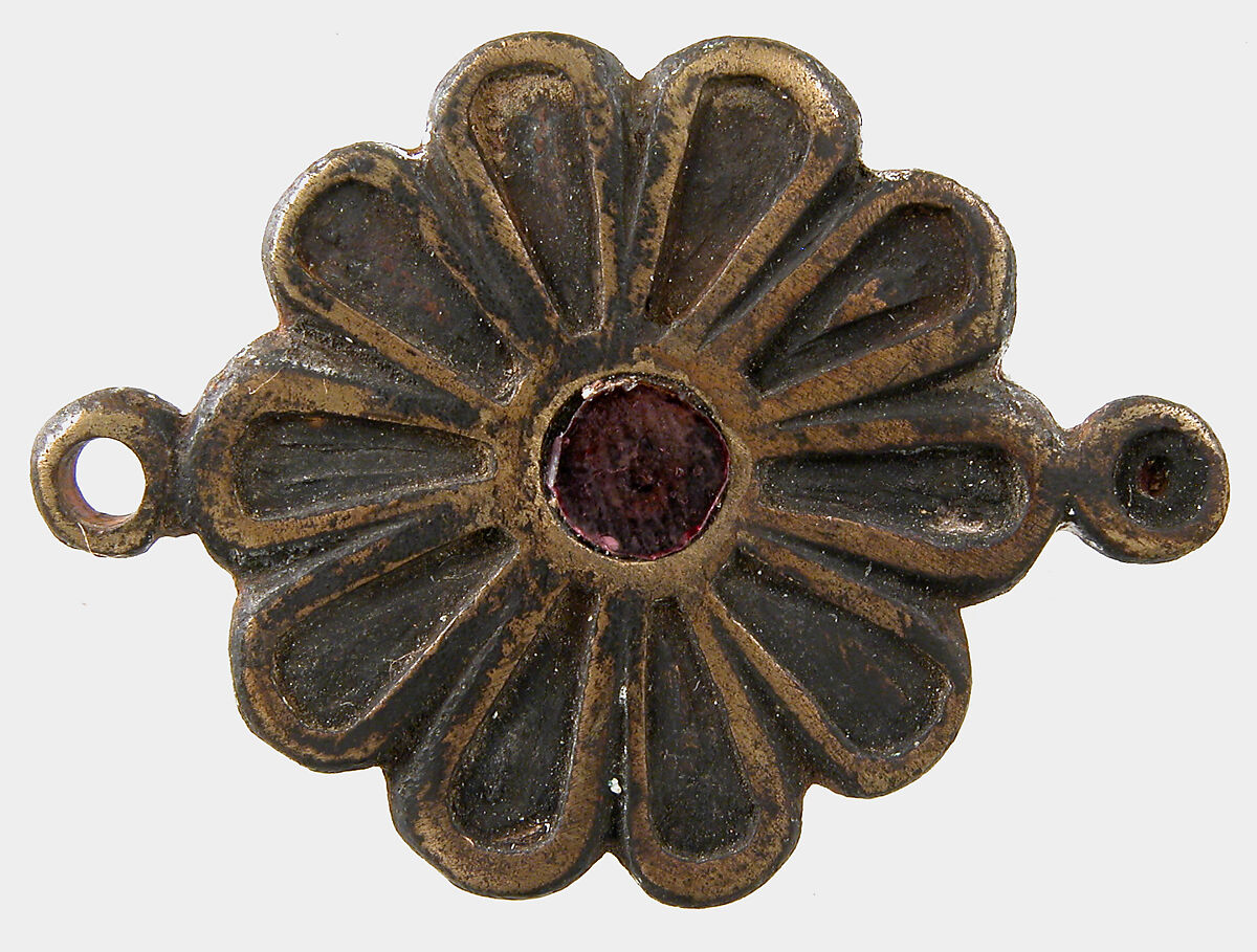 Disk Brooch, Copper alloy, glass or garnet, Roman 