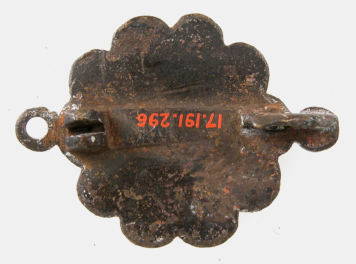 Disk Brooch, Copper alloy, glass or garnet, Roman