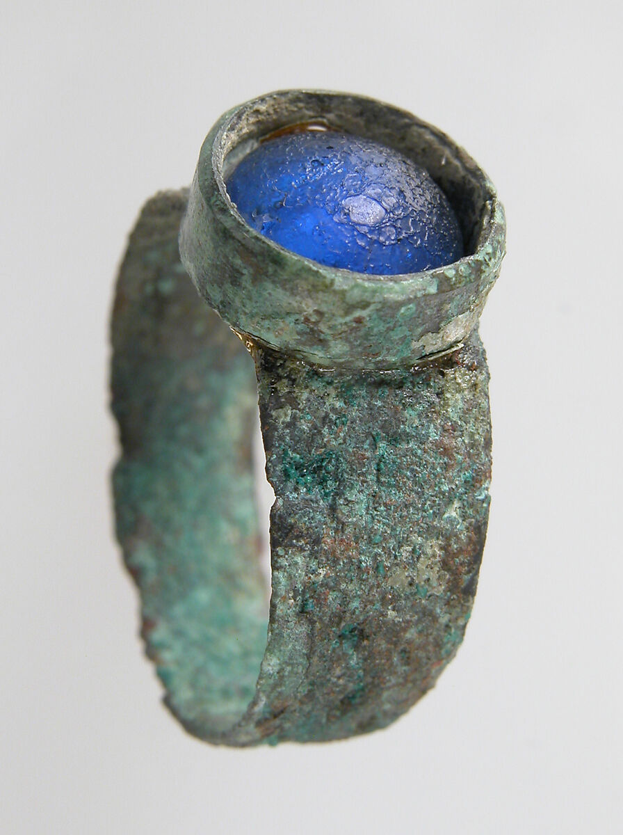 Finger Ring, Copper alloy, glass cabochon, Frankish 