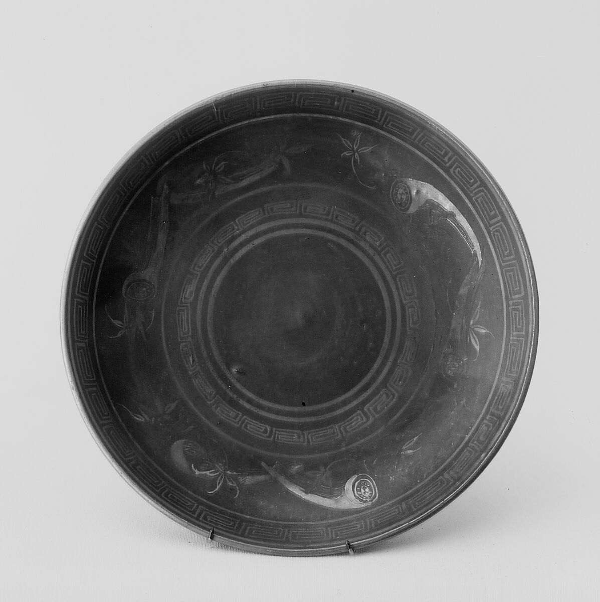Saucer, White porcelain decorated with black, silver and gold (Hizen ware, Kutani type), Japan 