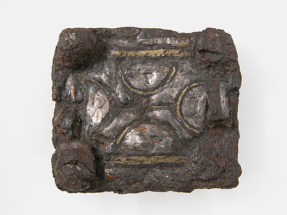 Backplate of a Belt Buckle, Iron, silver and brass inlay, Frankish 