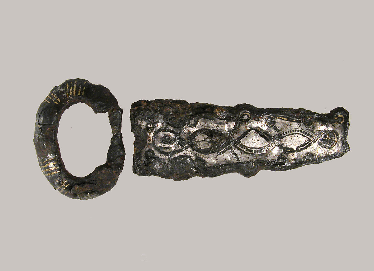 Loop and Plate of a Belt Buckle, Iron, silver and brass inlay, Frankish 
