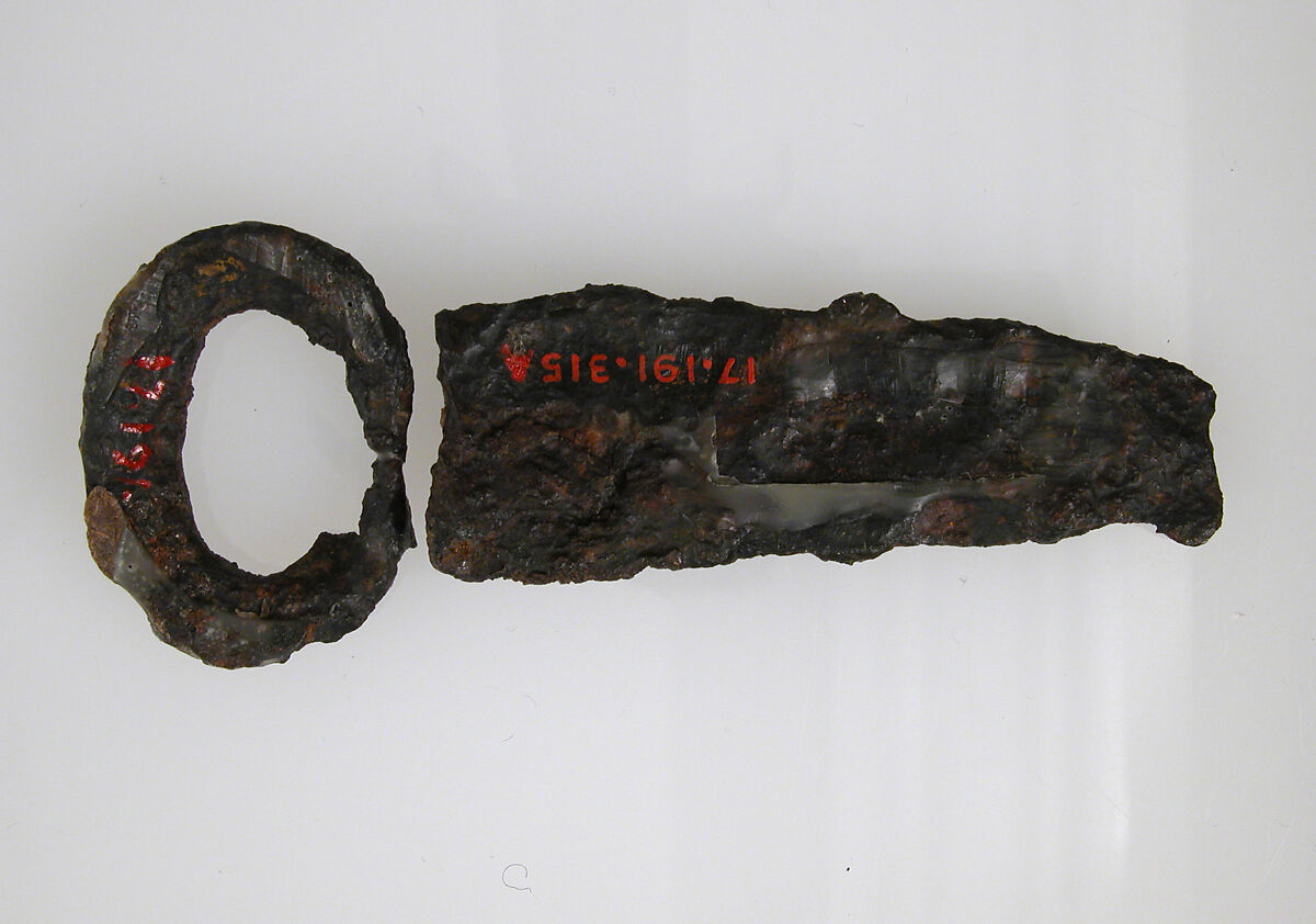 Loop and Plate of a Belt Buckle, Iron, silver and brass inlay, Frankish