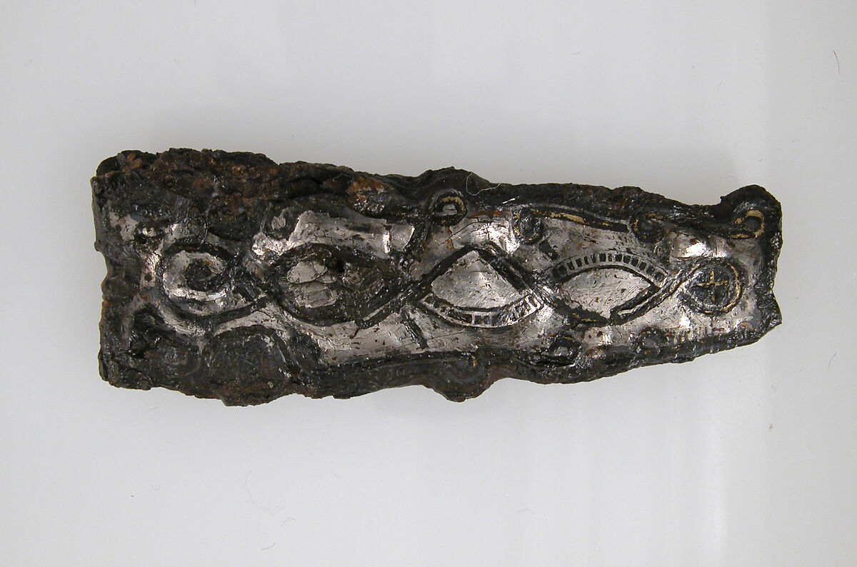 Loop and Plate of a Belt Buckle, Iron, silver and brass inlay, Frankish