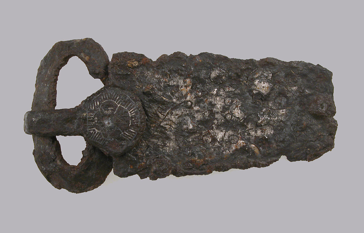 Belt Buckle, Iron, with silver and brass inlay, Frankish 