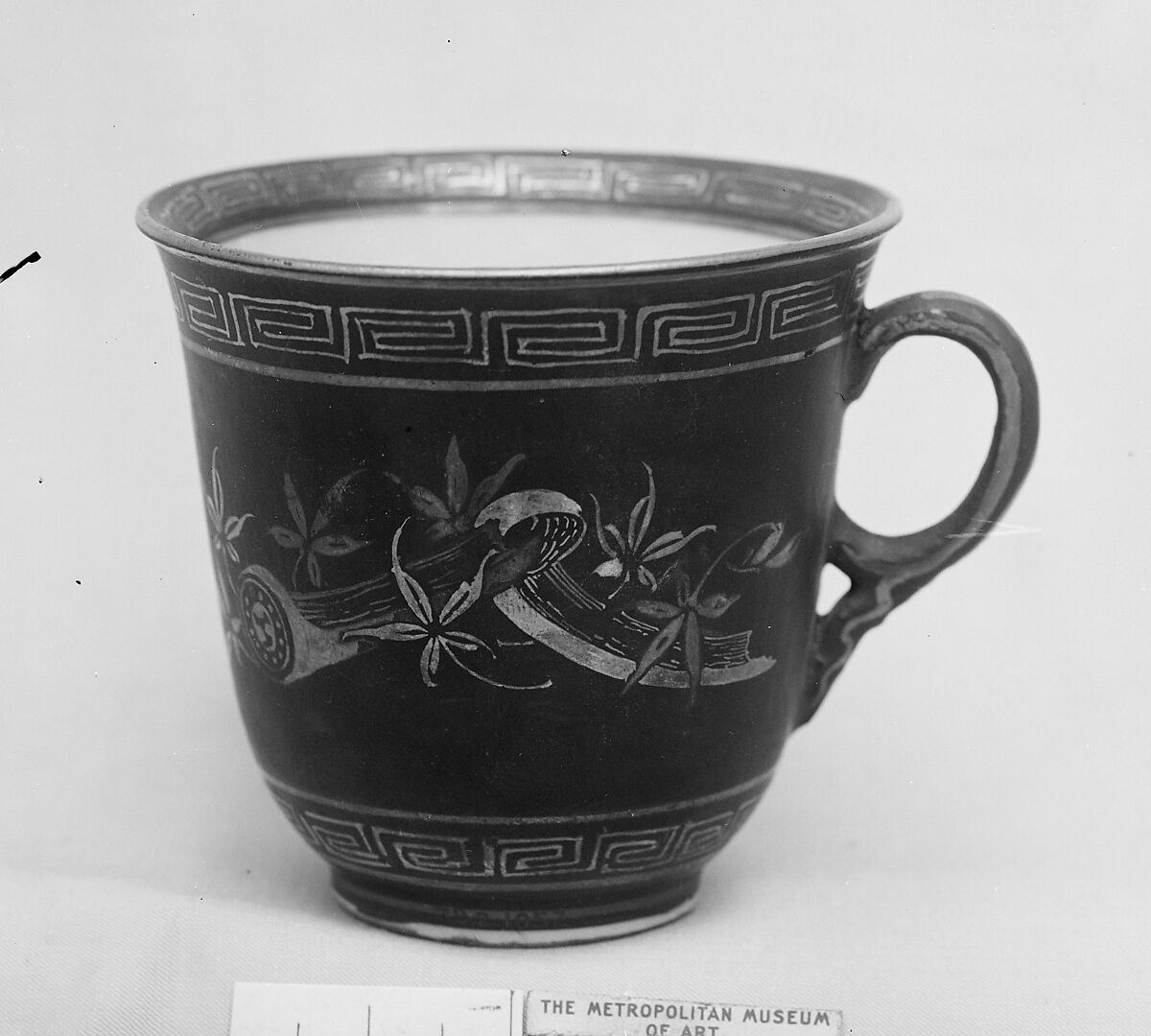 Cup, White porcelain decorated with black, silver and gold (Hizen ware, Kutani type), Japan 