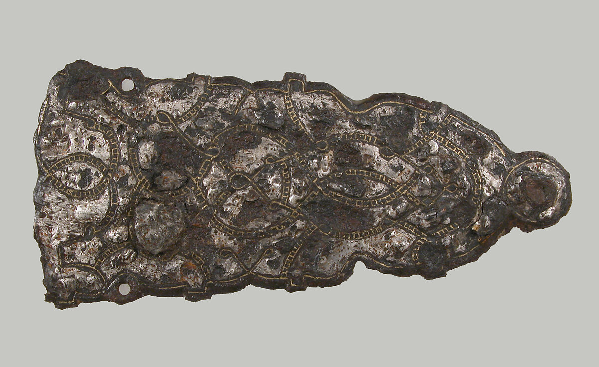 Belt Plate, Iron, gold, silver and brass inlay, Frankish or Burgundian 